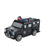 Coche blindado de juguete SWAT negro con luces delanteras azules y barra de sirena roja y azul en el techo